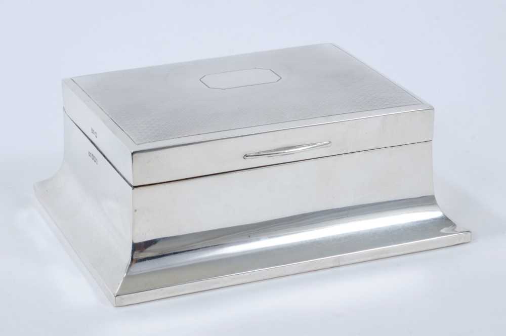 1920s silver cigarette box of rectangular form, wood lined interior and hinged cover