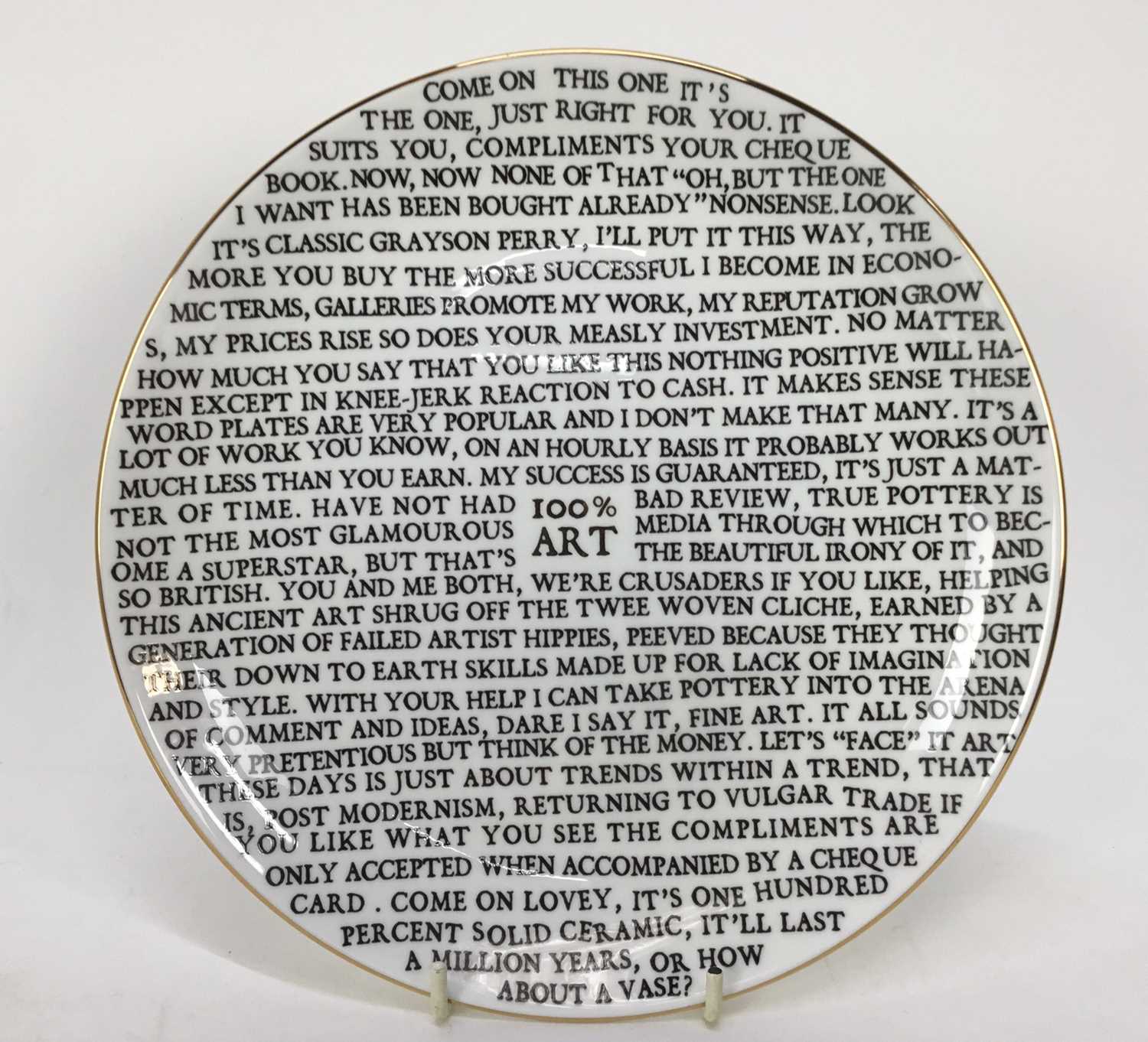 *Grayson Perry RA (b.1960) '100% Art Plate', 2020, fine china plate, with artist's seal printed to b - Image 2 of 6