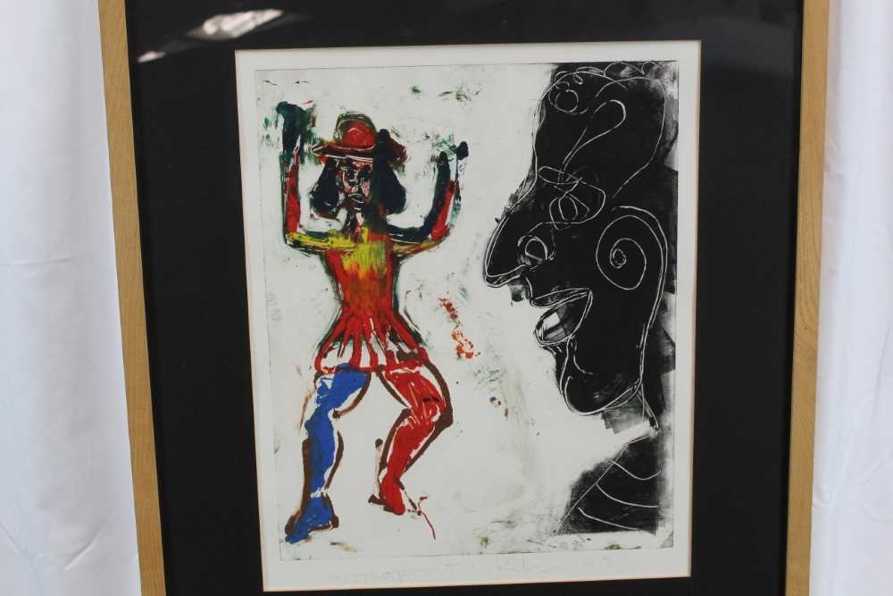 John Kiki (b. 1943) monoprint 'Red Dancer' signed and inscribed