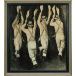 Reginald Brill ink and watercolour - Morris Dancers, signed, in glazed frame
