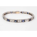 Art Deco synthetic blue sapphire and white sapphire line bracelet