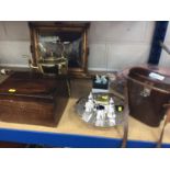 Lot plated ware, binoculars in case, metalware and sundries