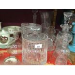 Cut glass decanters, biscuit barrel and sundry cut glassware