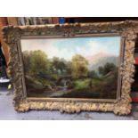 Large gilt-framed landscape oil painting, signed W. R, Whitby, 75cm x 49cm