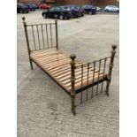 Victorian brass single bed with side irons and slatted base