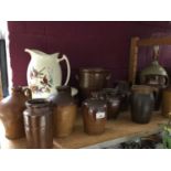Lot antique salt glazed jars and wash bowl and basin