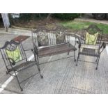 Very unusual garden set of folding design comprising two seater seat and pair of armchairs (3)