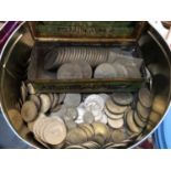 Two tins of GB and Commemorative coins and banknotes