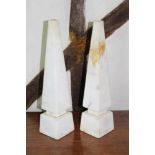 Pair of marble obelisk lamp bases, on square plinths, 49cm high