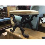 Victorian carved rosewood X framed stool with upholstered top