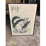 Framed Chinese print of two cats
