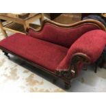 Victorian chaise longue with plumb velvet upholstery