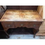 1930's Queen Anne style walnut lowboy with three drawers on cabriole legs, 90.5cm wide, 54cm deep, 7