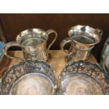 Two pairs of silver plated wine coasters, pair of old Sheffield plate loving cups and other silver p