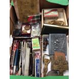Group vintage pens including two silver, collection of pen nibs, coins, cigarette case and other ite