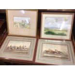 Pair of 19th century equestrian prints, together with two watercolours