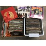 Two boxes of mainly rock and folk single records (approx 270) including Beatles, Stones, Doors, Curv