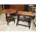 Carved oak occasional table together with an Edwardian walnut two tier table with octagonal top