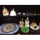 Group of Victorian and later ceramics to include Staffordshire figures, green leaf plates and other