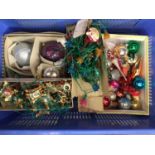 Quantity of vintage Christmas decorations, including baubles, lights, etc