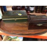 Large 19th-century mahogany inlaid tray, together with a Victorian mahogany stationery box and a tol