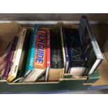 Box of books, including Essex related, together with a framed print and a box of knitting patterns