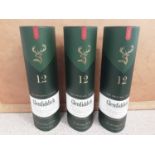 Three bottles of Glenfiddich 12 year old 70cl single malt scotch whisky, in original boxes