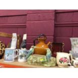 Three commemorative warplane mugs, Carlton ware vase, Crown Devon vase and other china