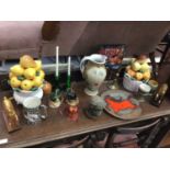 Sundry decorative items, including Limoges part-dessert service, abstract face-painted jug, BOAC sou