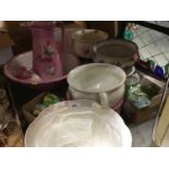 Edwardian wash jug and basin set, various chamber pots and China to include a jardiniere on stand an