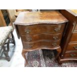 Georgian style burr walnut three drawer bedside chest