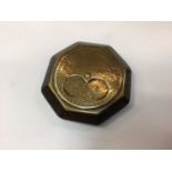 Unusual Victorian snuff box, of hexagonal form wood, the brass front plate engraved Josh Cooper Nov