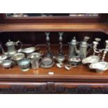 Silver plated ware, vintages tins, wooden box and toy cars