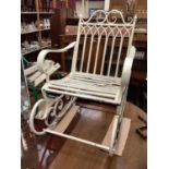 Interesting Gothic style metal rocking chair together with an Edwardian garden chair (2)