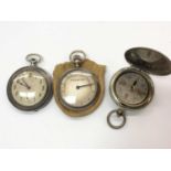 Silver cased pocket watch, pocket pedometer and WWI military compass
