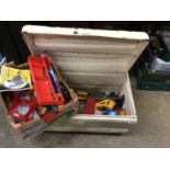 Quantity of meccano inside tin trunk