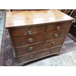 Nineteenth century mahogany chest of two short and three long graduated on bracket feet, 97.5cm wide