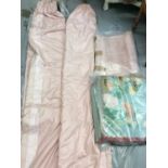 Pair pink lined curtains with patterned strip along the edges, matching pelmet and one other