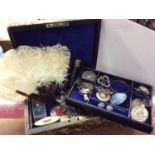 Victorian jewellery box containing silver and white metal jewellery, other costume jewellery and bij