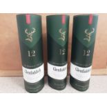 Three bottles of Glenfiddich The Original Twelve 75cl single malt scotch whisky, in original boxes