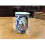 18th century Chinese famille rose porcelain tankard, painted with figures and flowers