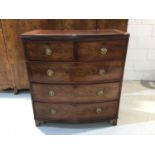 19th century mahogany bow front chest of two shorts and three long graduated drawers on bracket feet