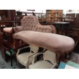 Victorian walnut framed chaise longue with buttoned upholstery on cabriole legs, 182cm wide, togethe