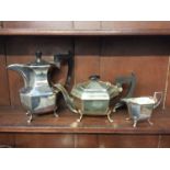 Silver teapot, silver milk jug and matching silver plated coffee pot (3)