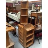 Pine arrow chest 5 drawers , pine corner shelf, small pine bookcase