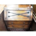 1930's oak bureau with writing compartment and two drawers below