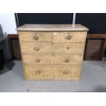 Victorian pine chest of two short and three long graduated drawers H92, W105, D50cm