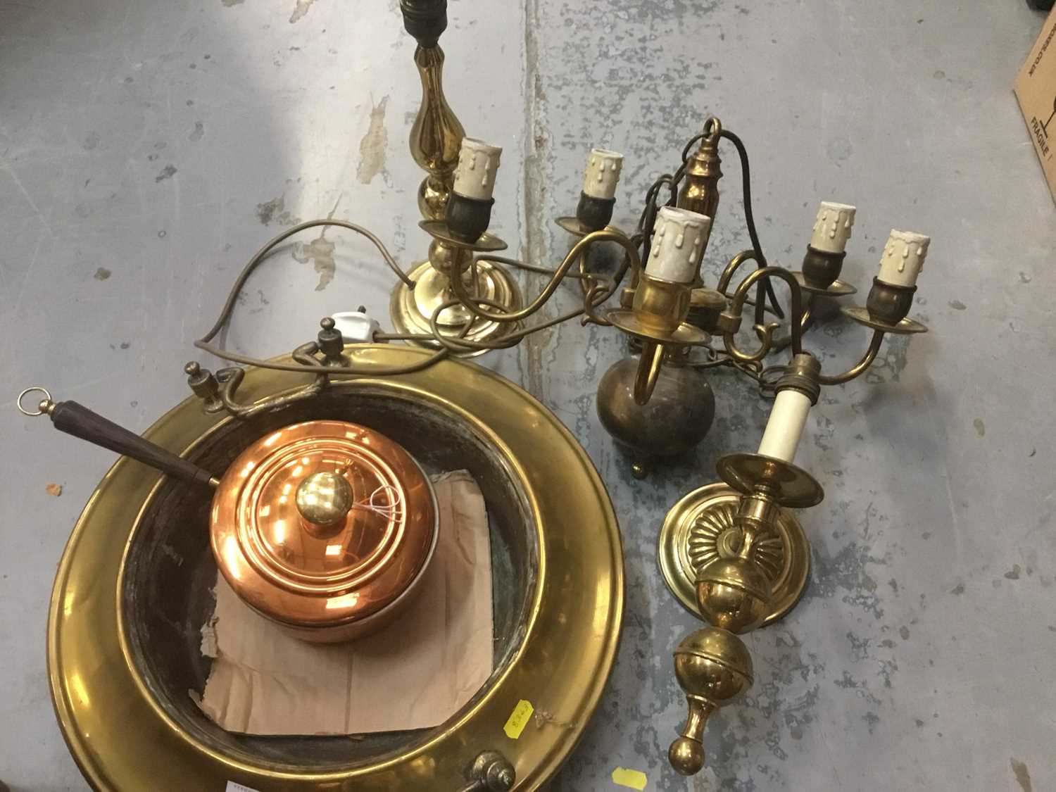 Old eastern brass brazier and other metalware