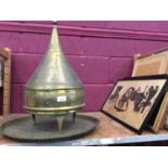 Eastern brass vessel with cover, brass tray and lot pictures