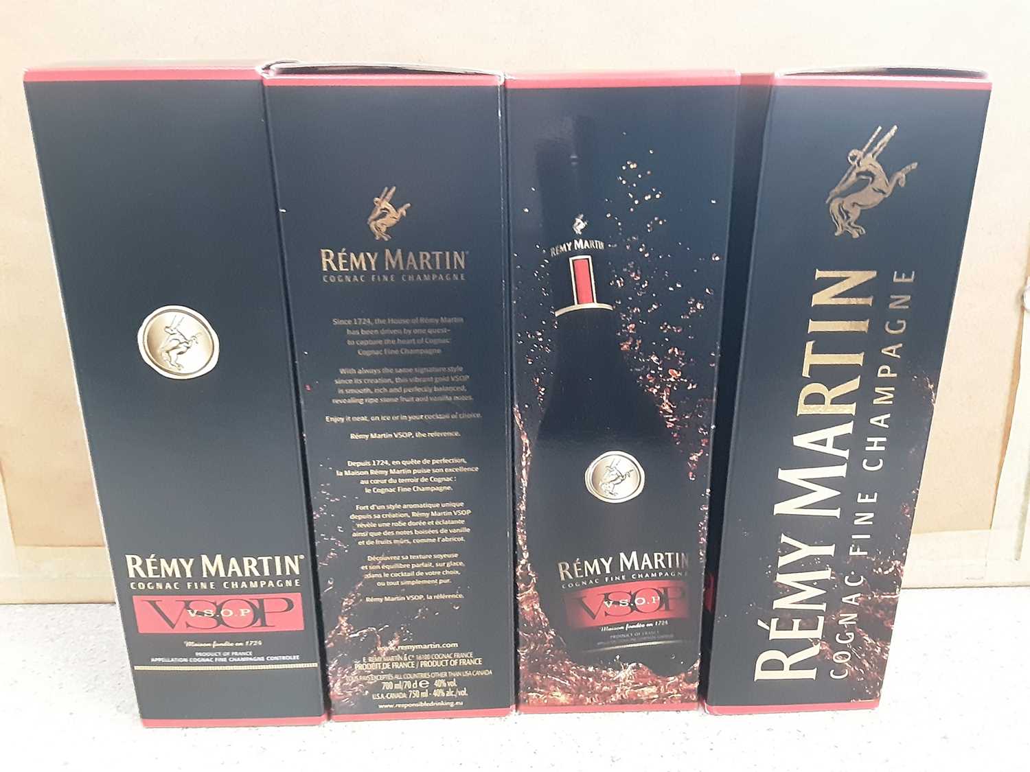 Four bottles of Remy Martin VSOP Cognac Fine Champagne 770c, in original boxes